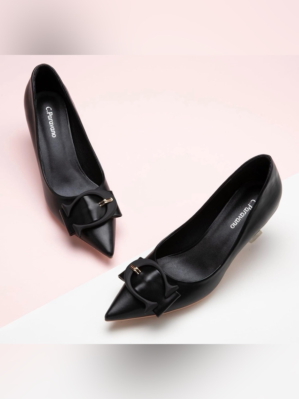 New C Paravano Shoes Women C Buckled Pumps Black Slip On Heels Size 39.5 US 9